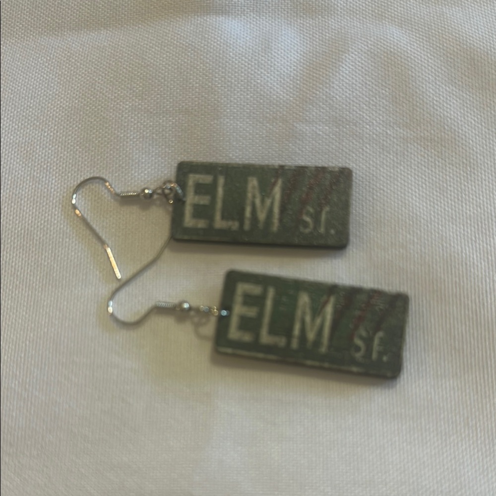 ELM ST Halloween Street Sign Drop Earrings.